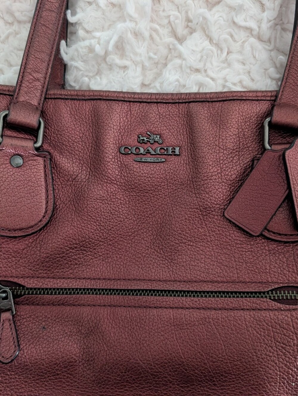 COACH Women's Metallic Burgundy Leather Tote
